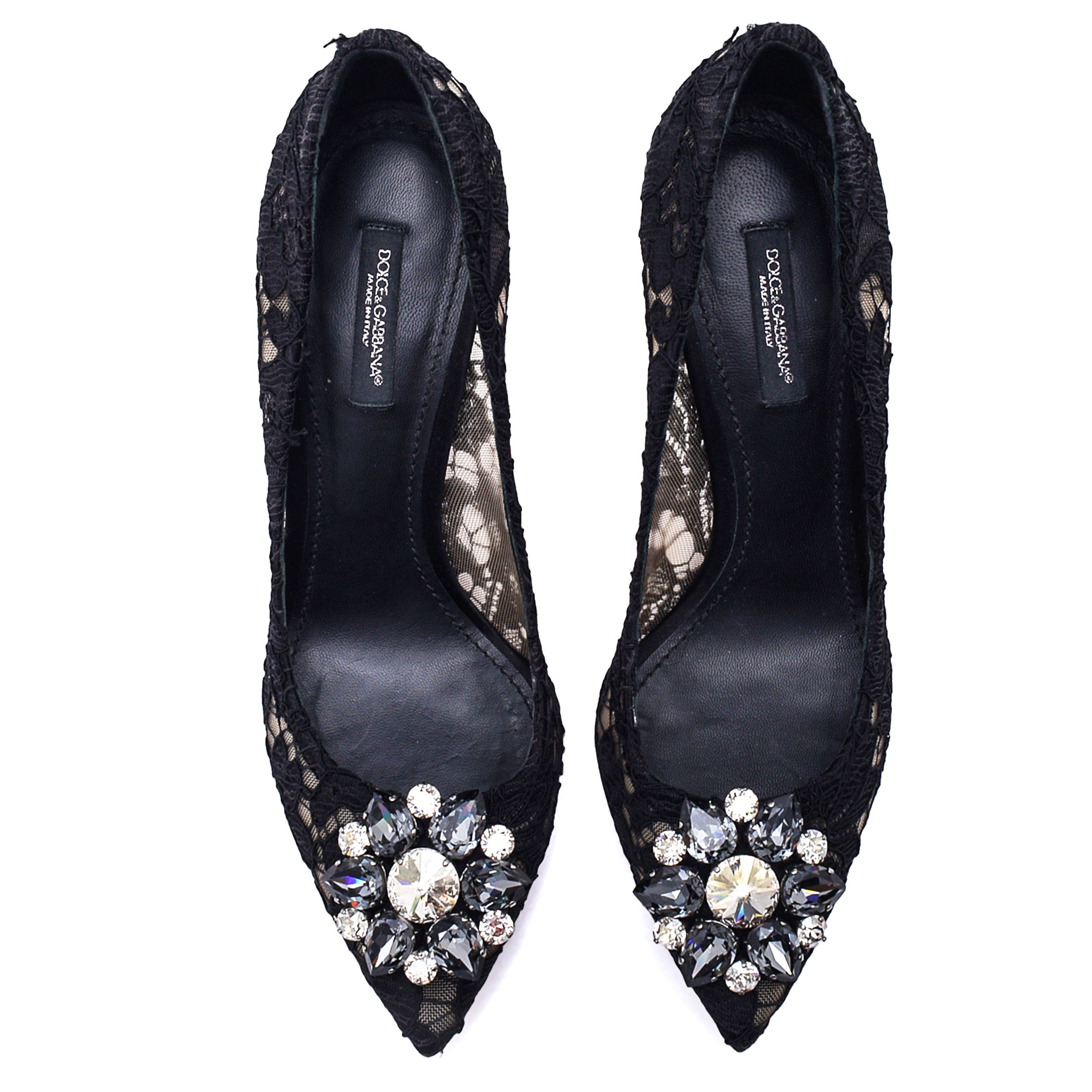 Dolce&Gabbana - Black Taormina Lace Crystal Embellished Pumps 90mm / 38